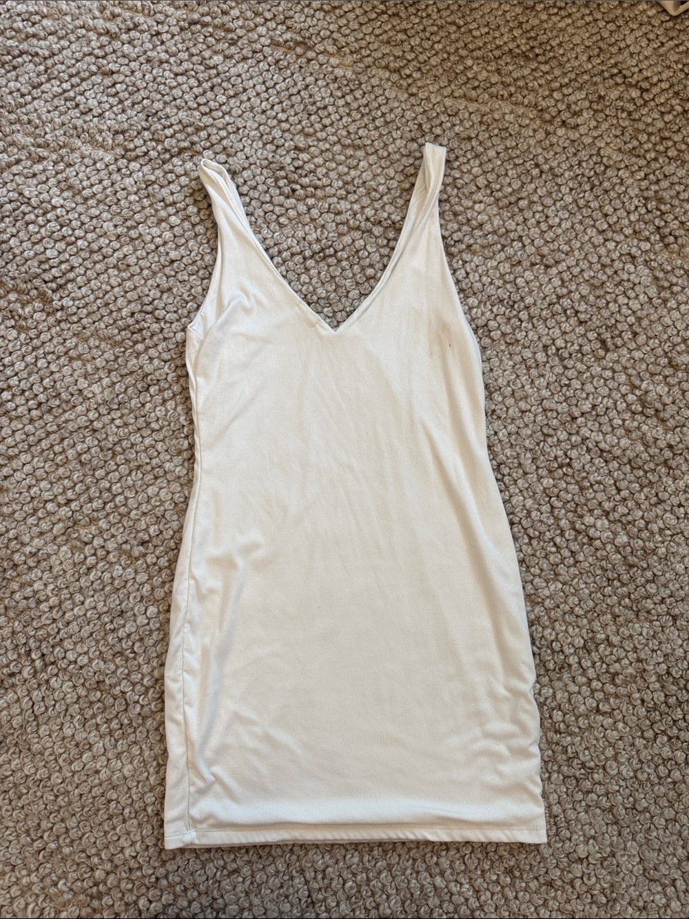 Classic White V-Neck Tank Ribbed Dress - Women's Sleeveless Dress